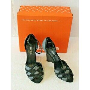 Hype Bunnie Heels Gray Black Wedge Sandals Shoes Womens Size 6M